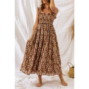 Floral Maxi Dress | Bohemian Brown Dress Medium